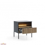 Тумба прикроватная с подсветкой Сенто/Sento S54 чёрный / дуб вотан Perfect Home Ш53хВ56хГ39 см. 2