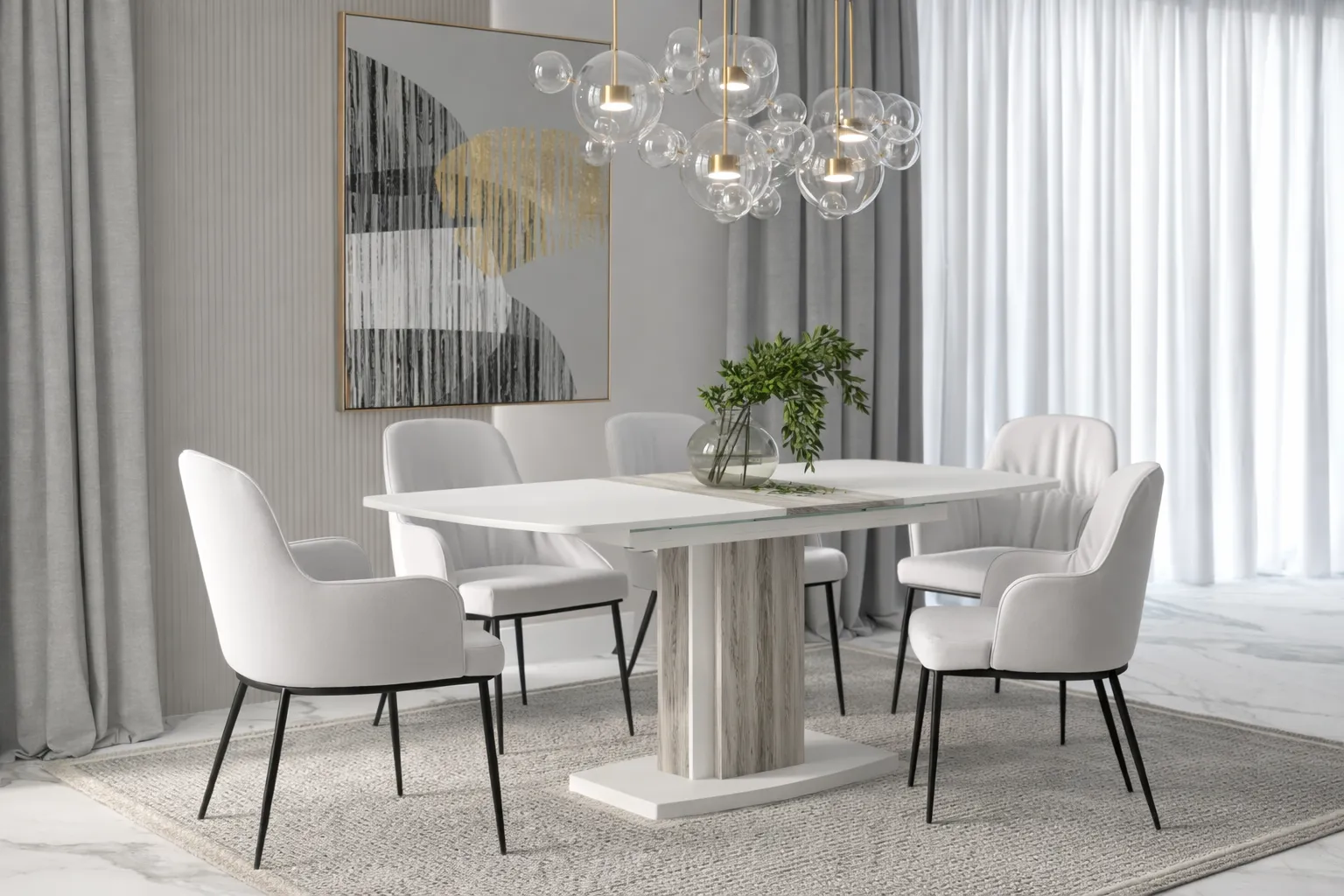 Стіл Fenix/Фенікс Інтарсіо Атрвуд Темний/Білий Діамант Розкладний 140/180 см 