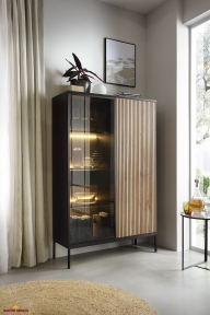Вітрина висока Сенто / Sento WTSZ104 з підсвіткою Чорний/дуб вотан Perfect Home ширина 103 см.
